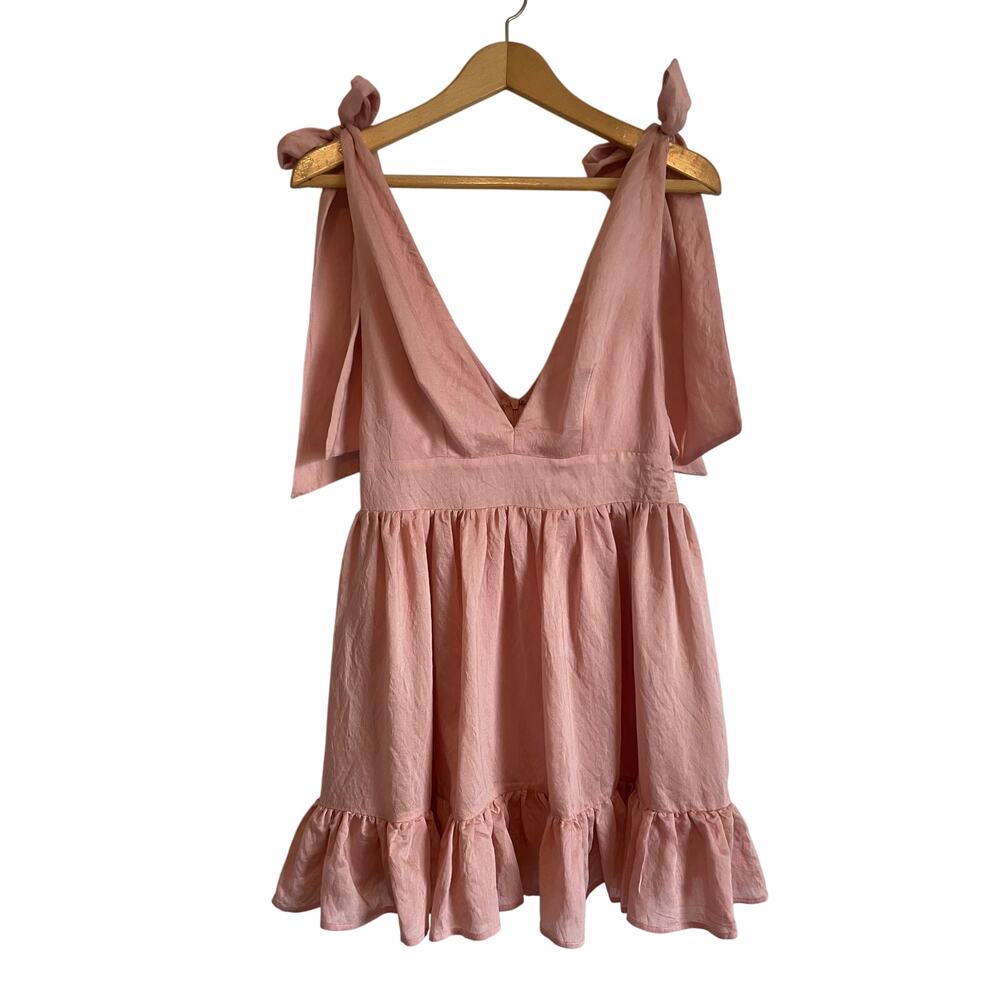 Mabel pink sleeveless mini dress bows ruffles smocking whimsical Size M